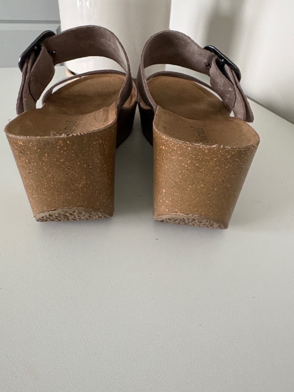 Women's Bjorndal Shimmery Taupe Wedge Slide Sandals with Buckle - Picture 7 of 12